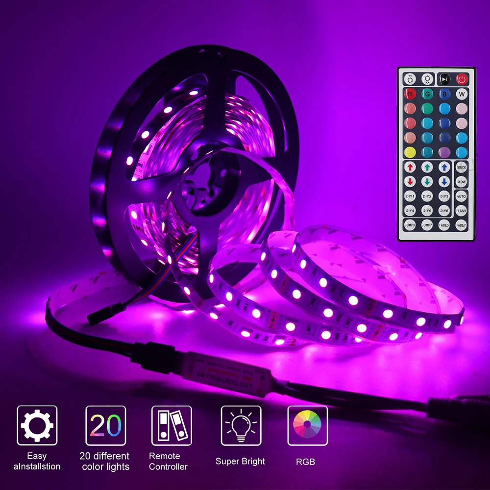 DC 12V RGB LED Strip SMD 5050 EU Power Plug 44Keys Remote Control 60Led/m Flexible Waterproof For TV Backlight Gaming Decoration