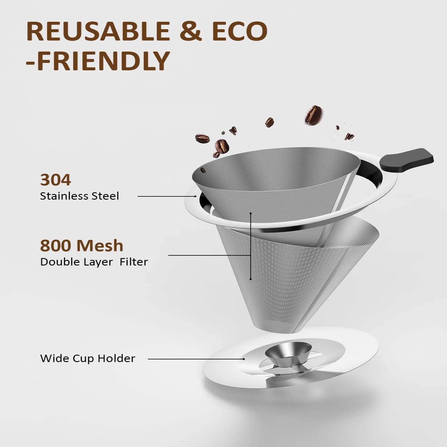 

Pour Over Coffee Dripper, Stainless Steel Coffee Filter, Paperless Coffee Maker Reusable Coffee Filters with Double Layer Mesh f