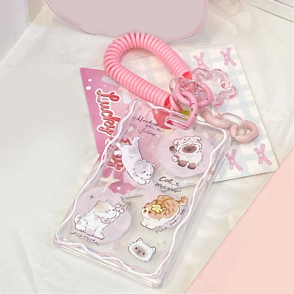 Cute Photo Holder Pocket Photocard Holder Card Sleeve Cover Keychain Card Protective Case Transparent Photo Frame With  Rope