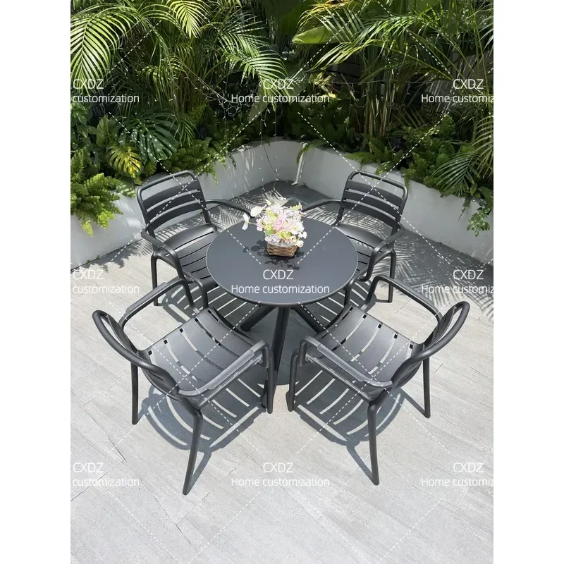 Luxury Outdoor Rock Slab Table and Chair Set for Villa Yard Balcony Restaurant Commercial Use Sun and Rain Protection