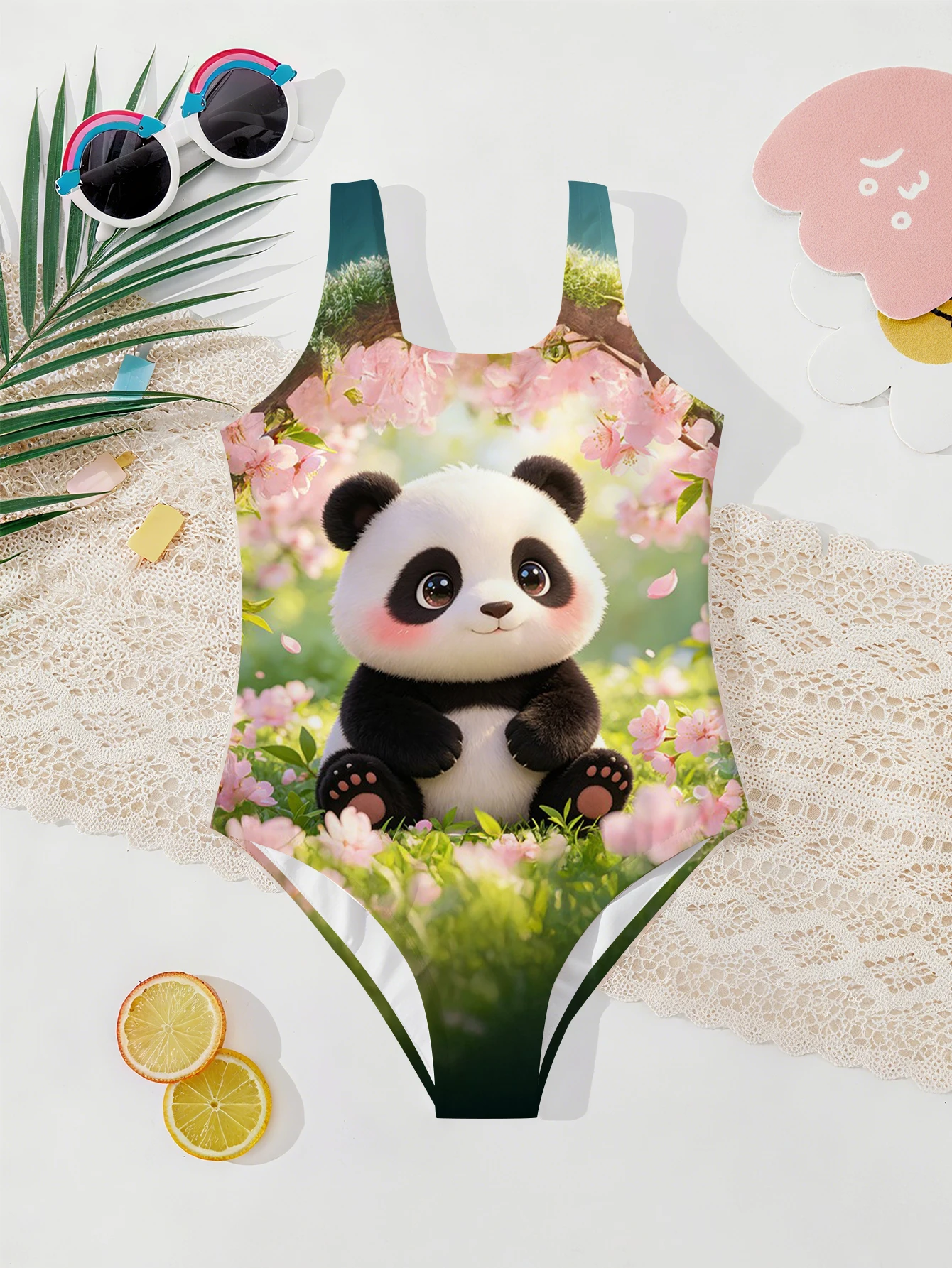 Girls' Summer Atmospheric Panda Fashion Tight One-piece Swimsuit