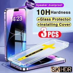 3Pcs 8K High End Easy Installation Screen Protector For iPhone 15 13 12 11 14 Pro Max Mini XR XS 7 8 15 Plus SE Tempered Glass