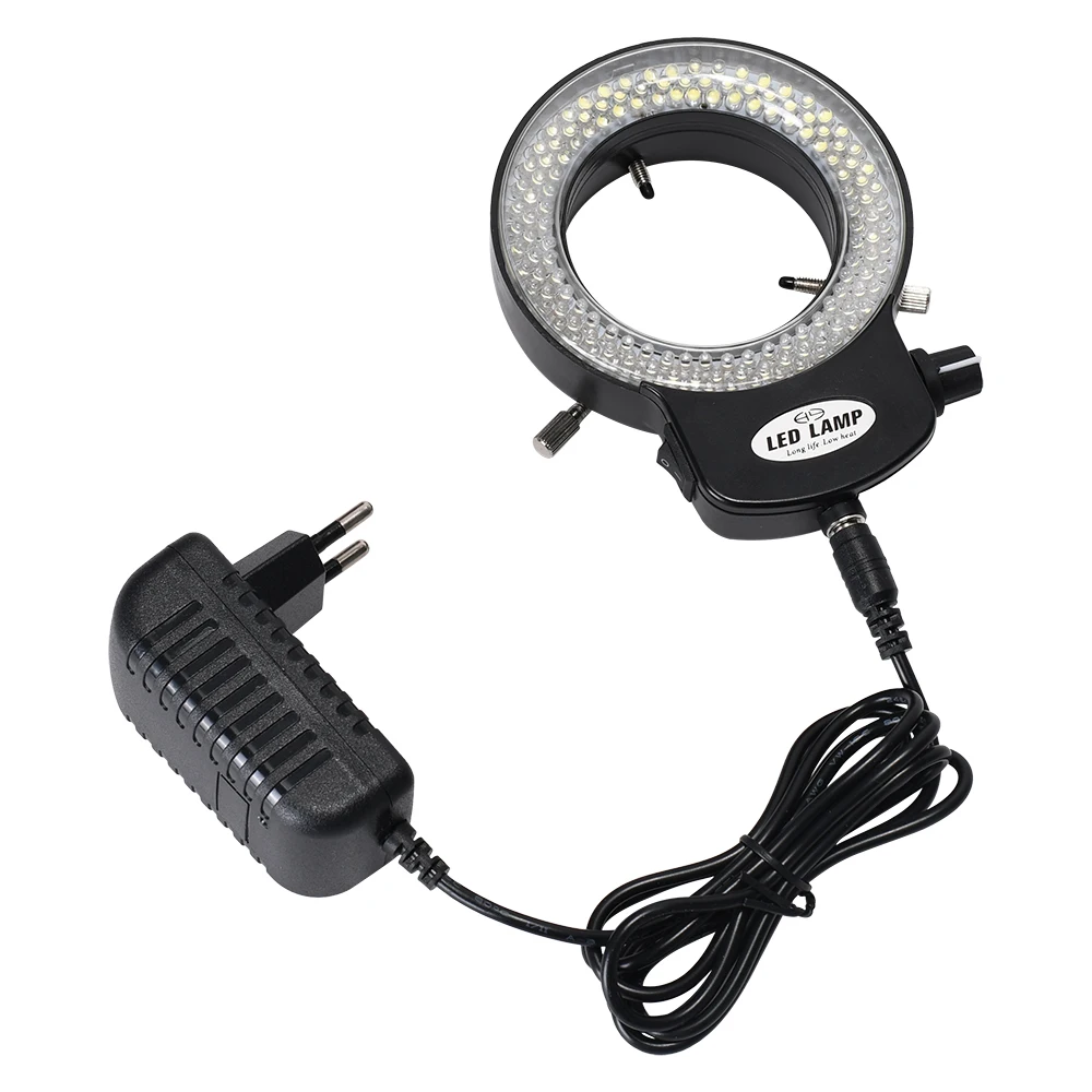 Lampe illuminateur annulaire réglable 6500k 144, pour Microscope stéréo industriel, loupe d'appareil photo numérique avec adaptateur secteur