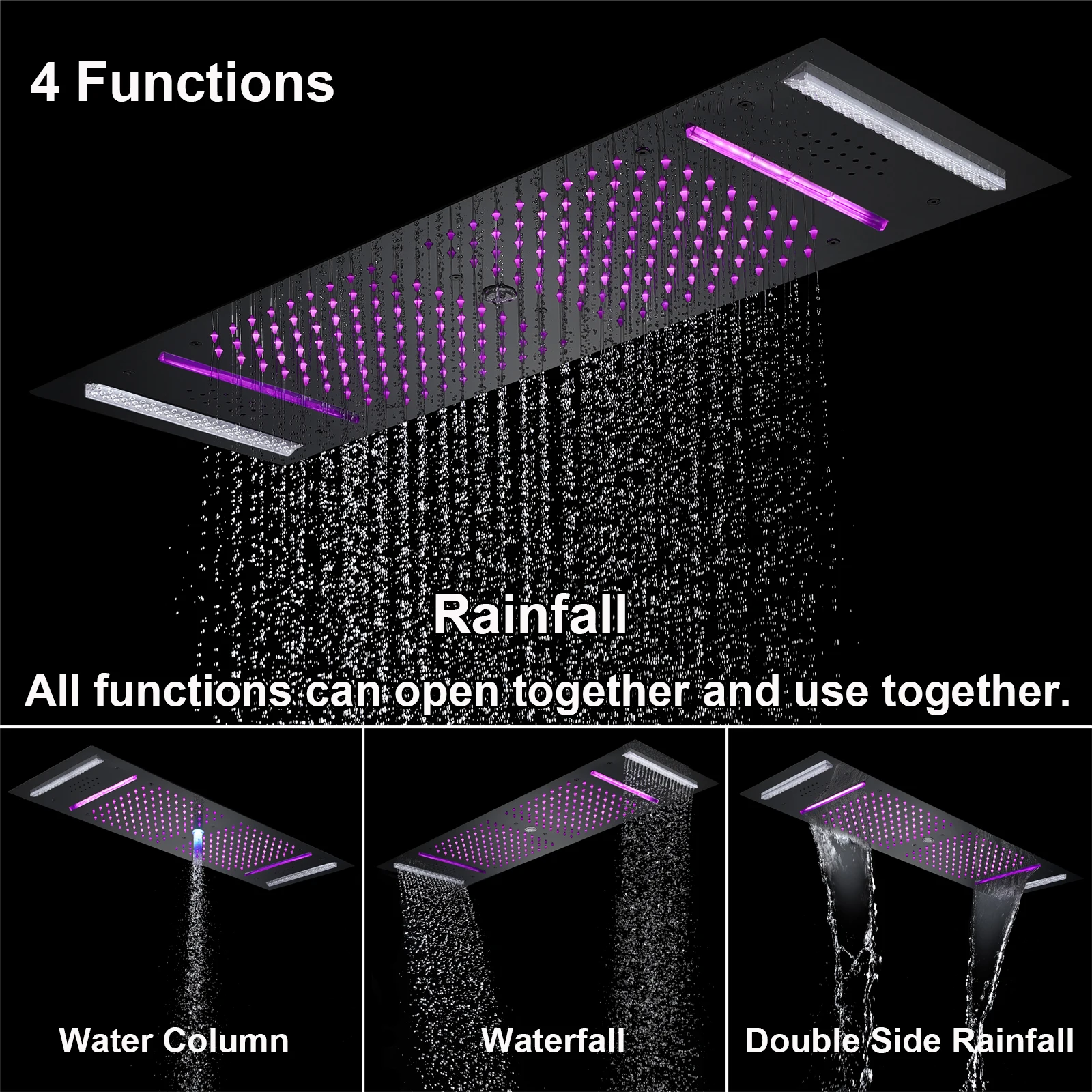 Qlonn Luxuriou Gold LED Music Bathroom  Smart Shower Set Thermostatic Concealed Ceiling Shower System Body Jets Handheld Sprayer
