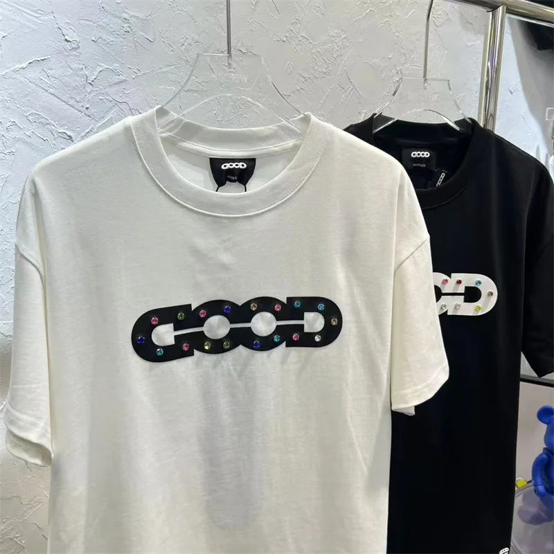 الملونة الساخن الماس Goodbrand عارضة تي شيرت الرجال النساء 1:1 أفضل نوعية القطن الخالص الأبيض GOODBRAND قصيرة الأكمام