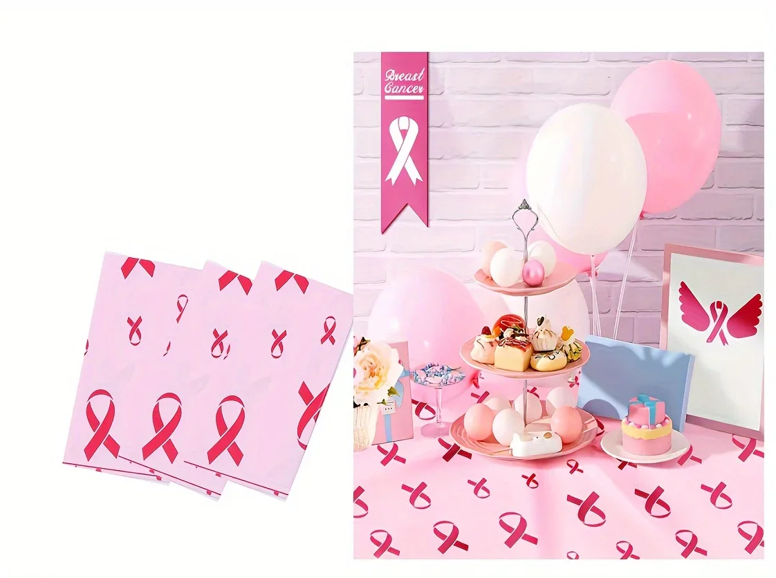 3 stücke rosa Band Brustkrebs Bewusstsein Einweg Tischdecken, 54 "x 108"-perfekt für Support-Events & Party dekorationen – Detail 5