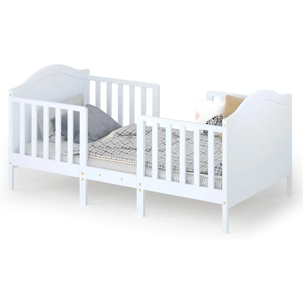 

Costzon 2 in 1 Convertible Toddler Bed, Classic Wood Kids Bed w/2 Side Guardrails, Footboard for Extra Safety, Children Bed