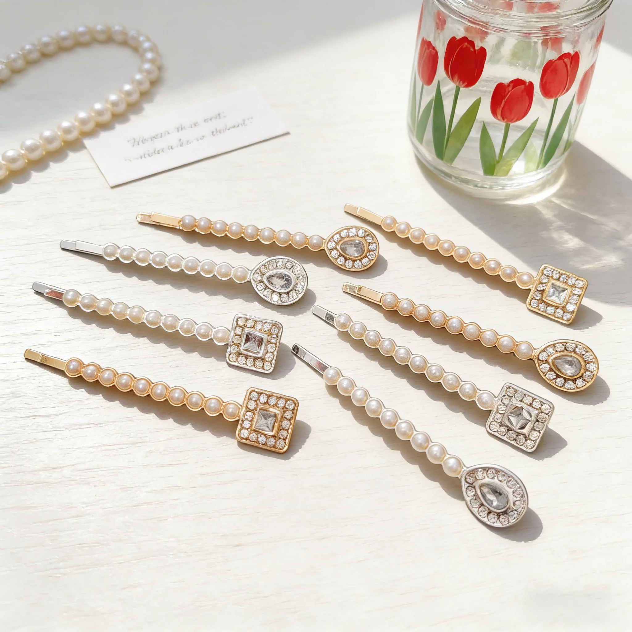 

4PC Fashion Crystal with Pearl Hair Side Clips Vintage Hairpin for Girls Women Korean Hair Accessories