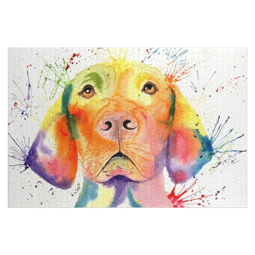 Colourful Hungarian Vizsla watercolour painting 'Rainbow Viz' Jigsaw Puzzle Wooden Adults Custom Custom Kids Toy Puzzle