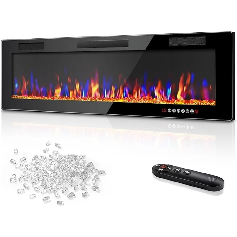 

Ultra Thin Electric Fireplace-Narrow Bezel Linear Fireplace Heater Recessed Wall Mounted, Remote and Screen Control
