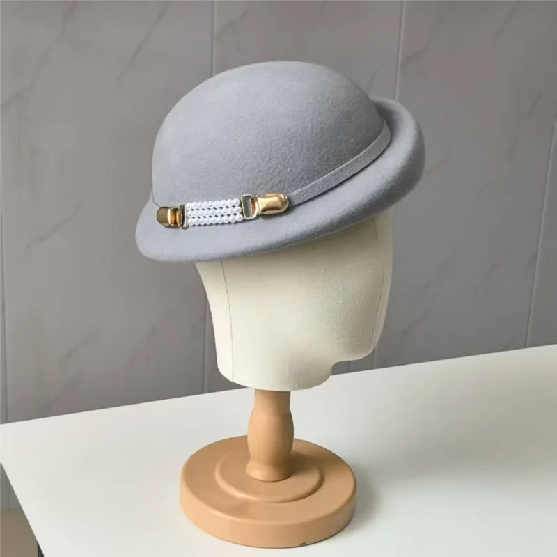مصمم فاخر فيدوراس قبعة أنيقة الصوف الخالص الوردي العاج الأزرق قبعة الرسام كوكتيل حفلة قبعة تدفئة الصوف السميك الشتاء فيدوراس #3