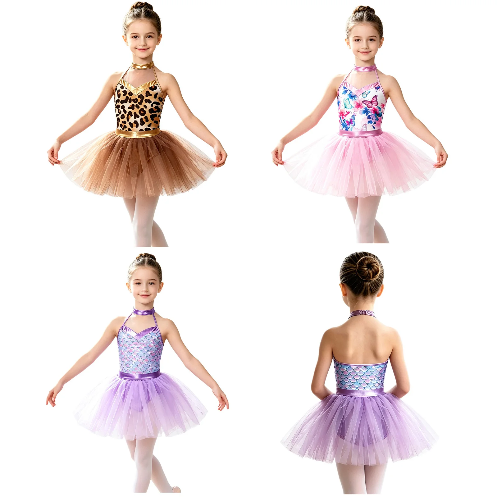 Glänzendes Metallic-Ballett-Tutu-Kleid für Mädchen mit Tier- und Leopardenmuster für Tanzwettbewerbe und Aufführungen – Detail 2