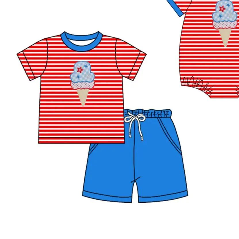 New Kids 4th of July Clothes Boy Excavator Popsicle Print Boys Boutique Shorts Sets Baby Rompers
