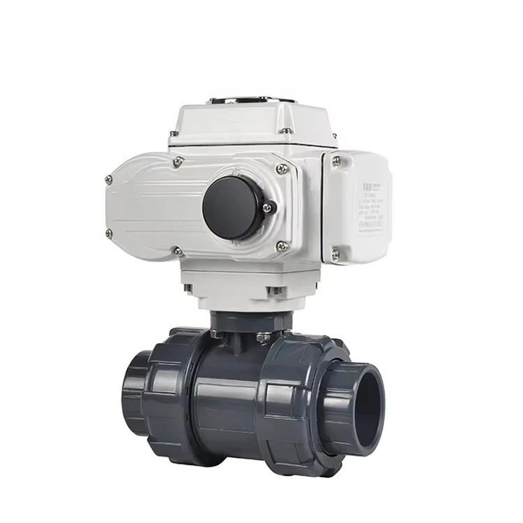 Valvola a sfera elettrica UPVC che regola la valvola a sfera motorizzata a doppia unione Valvola a sfera in PVC 220V con attuatore elettrico