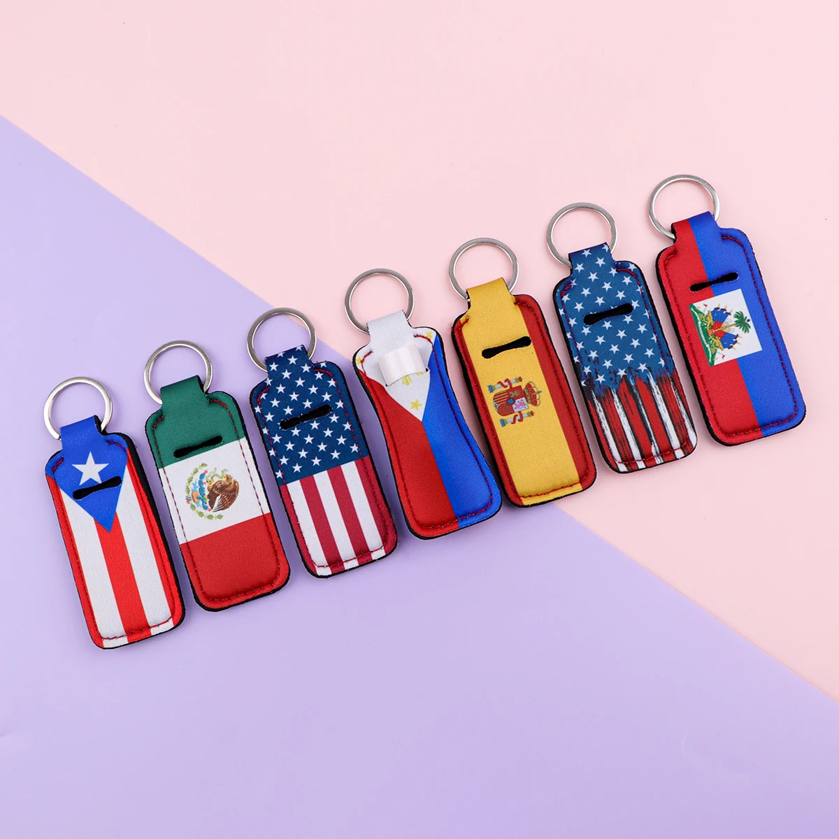 Mexico Spain Flag Lip Balm Holder Keychain Clip On Lipstick Sleeve Stainless Steel Keyring Travel Accessories Women Gifts