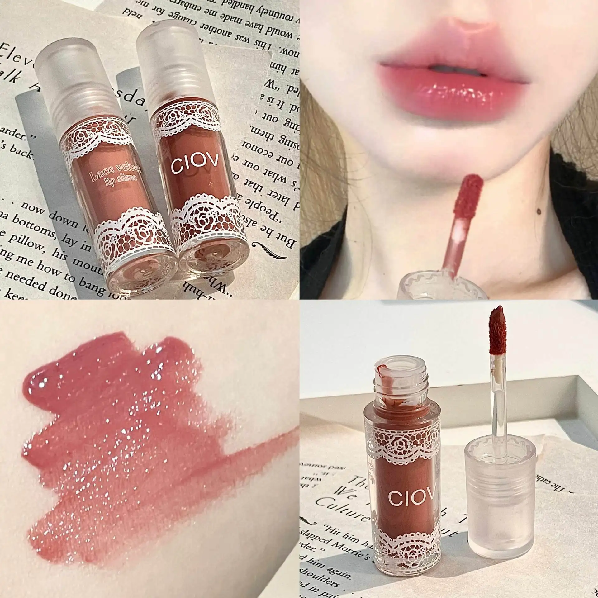 Lápiz labial de estilo de encaje, 6 colores, resistente al agua, hidratante de larga duración, Reduce las líneas de maquillaje, brillo labial, herramienta cosmética