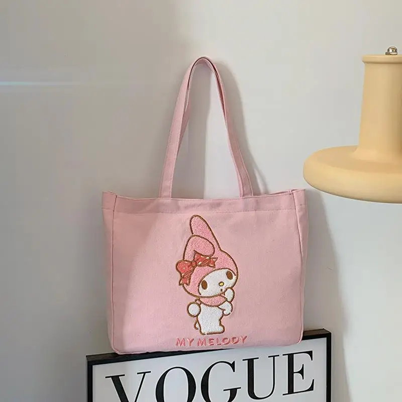 Kuromi My Melody New Handbag Sanrios Anime Kawaii Cartoon Figure Hellokitty Printing Macaron Color Sweet High Capacity Tote