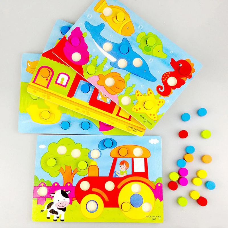 

Baby Educational Button Art Creative Mosaic Toy Nail Composite Picture Puzzle Mushroom Nail Kit Boy Girl wood toys