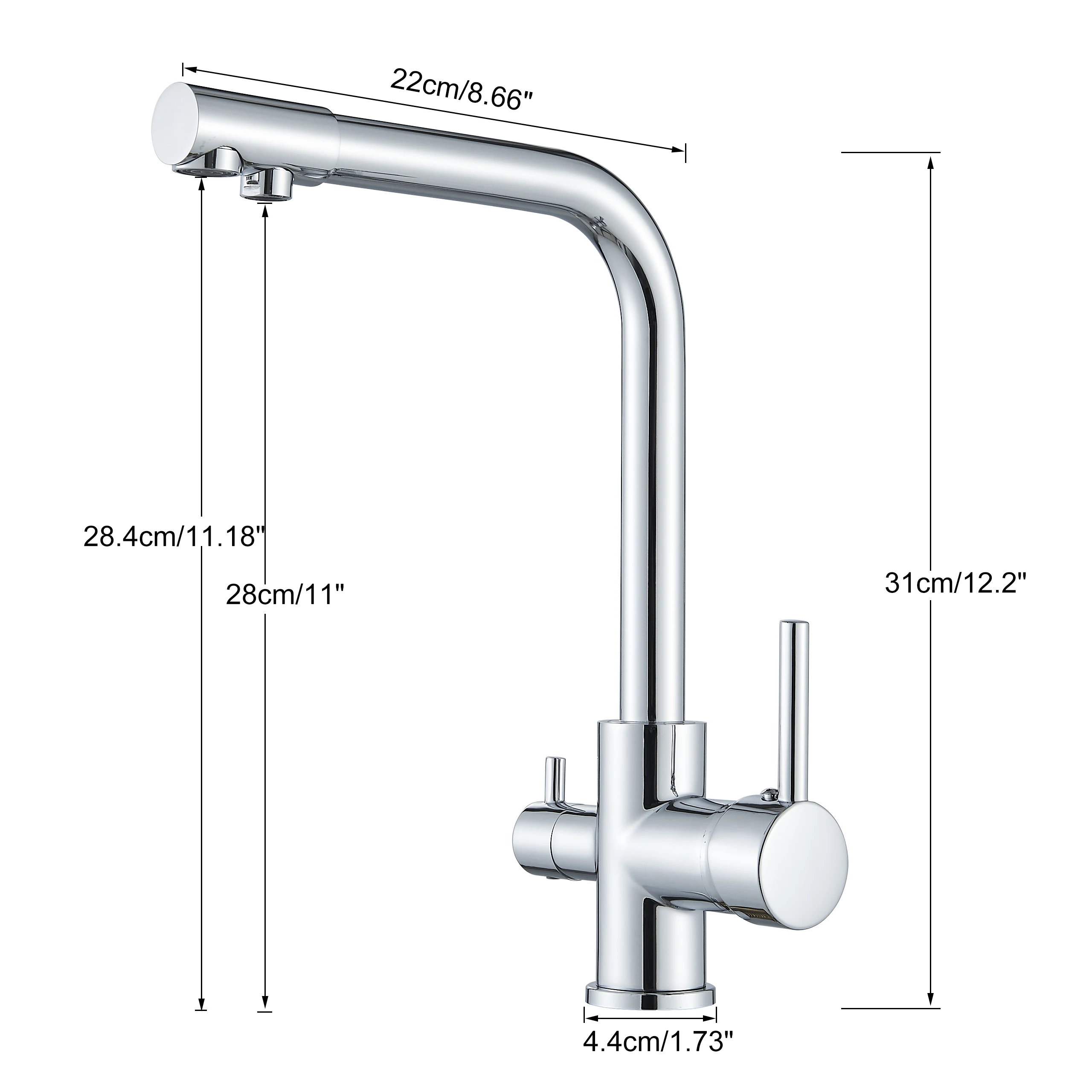 Chrom Gereinigtes Wasser Küchenarmatur Reines Wasser Filter Deck Montiert Wasserhahn Kran Doppel Griffe Heißes Kaltes Wasser Mischbatterien