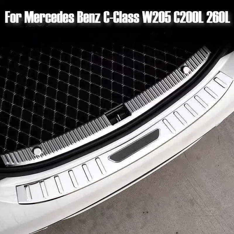 For Mercedes Benz C-Class W205 C200L 260L Car Stainless Rear Bumper Protector Trunk Door Plate Cover Trim 2015 - 2021