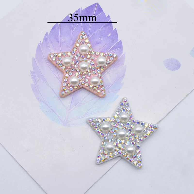 10Pcs 35mm Bing Star Pearl Patches Party Home Decor Hair Band Material Rhinestone Patches Sewing-on DIY Crafts Accessories