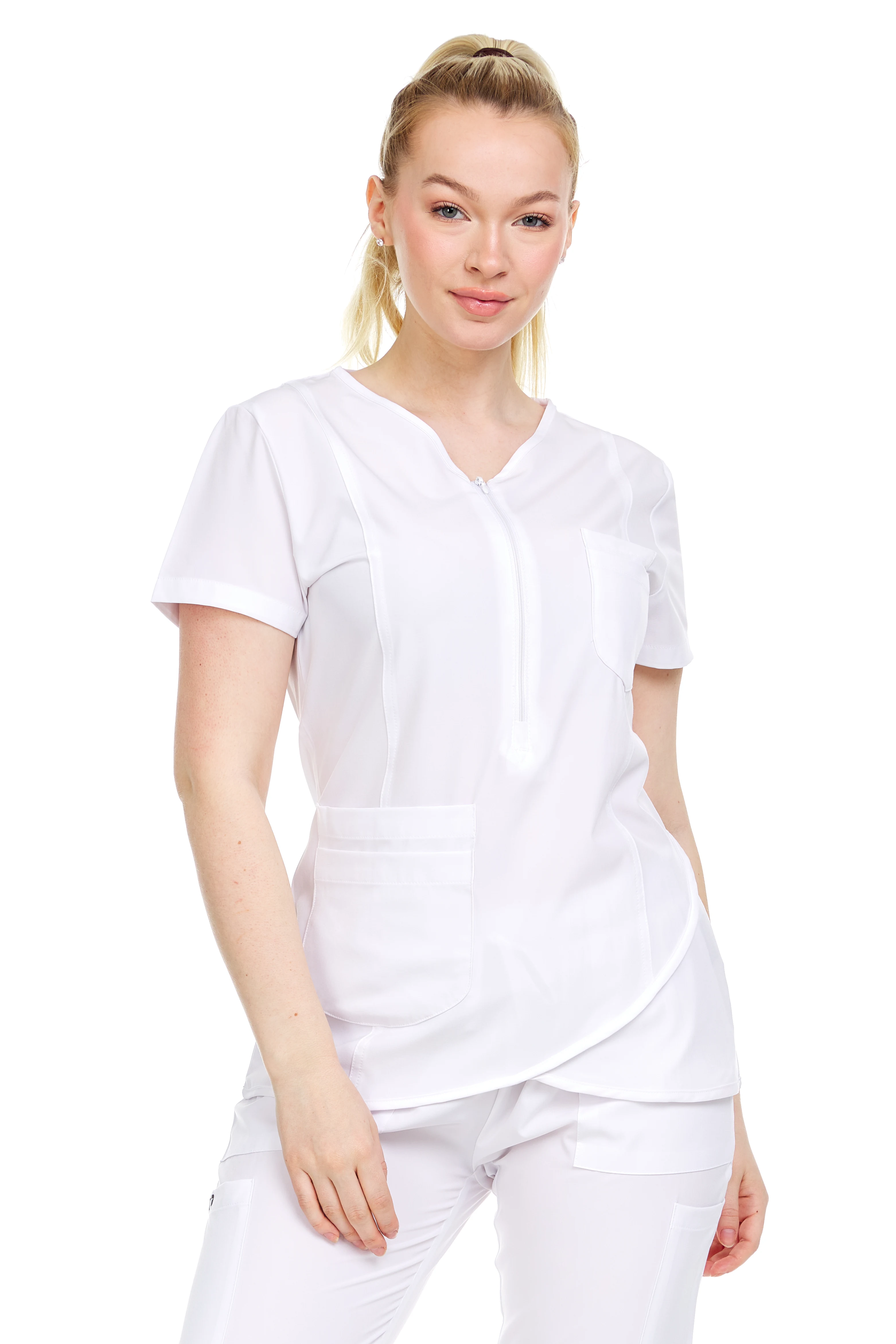 HEAL+WEAR Women's Zip Tulip Scrub Top Multiple Convenient Pockets. 4-Way Stretch Spandex. Wrinkle-Resistant