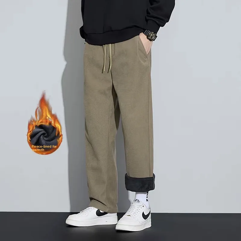 

Thiened Fce Men's Casual Pants Autumn Winter Straight Leg Warm Comfortable Versatile Baoao Fce Thiened Men's Pants