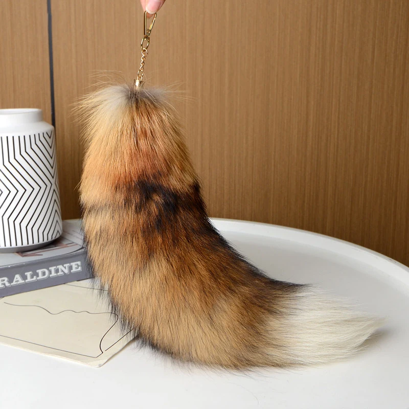 2026 Real Natural Fox Fur Tail Keychain Y2K Beautiful Bag Accessory Fox Tail Keychain Length 40cm Car Keychains For Women