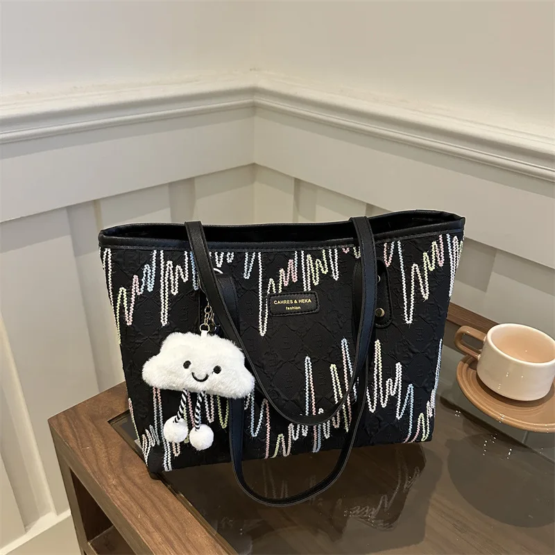 

Повседневные сумки-тоут большой вместимости для женщин, сумка на плечо, модные сумки для покупок с вышивкой, классные сумки для девочек, дизайнерская сумка 가방