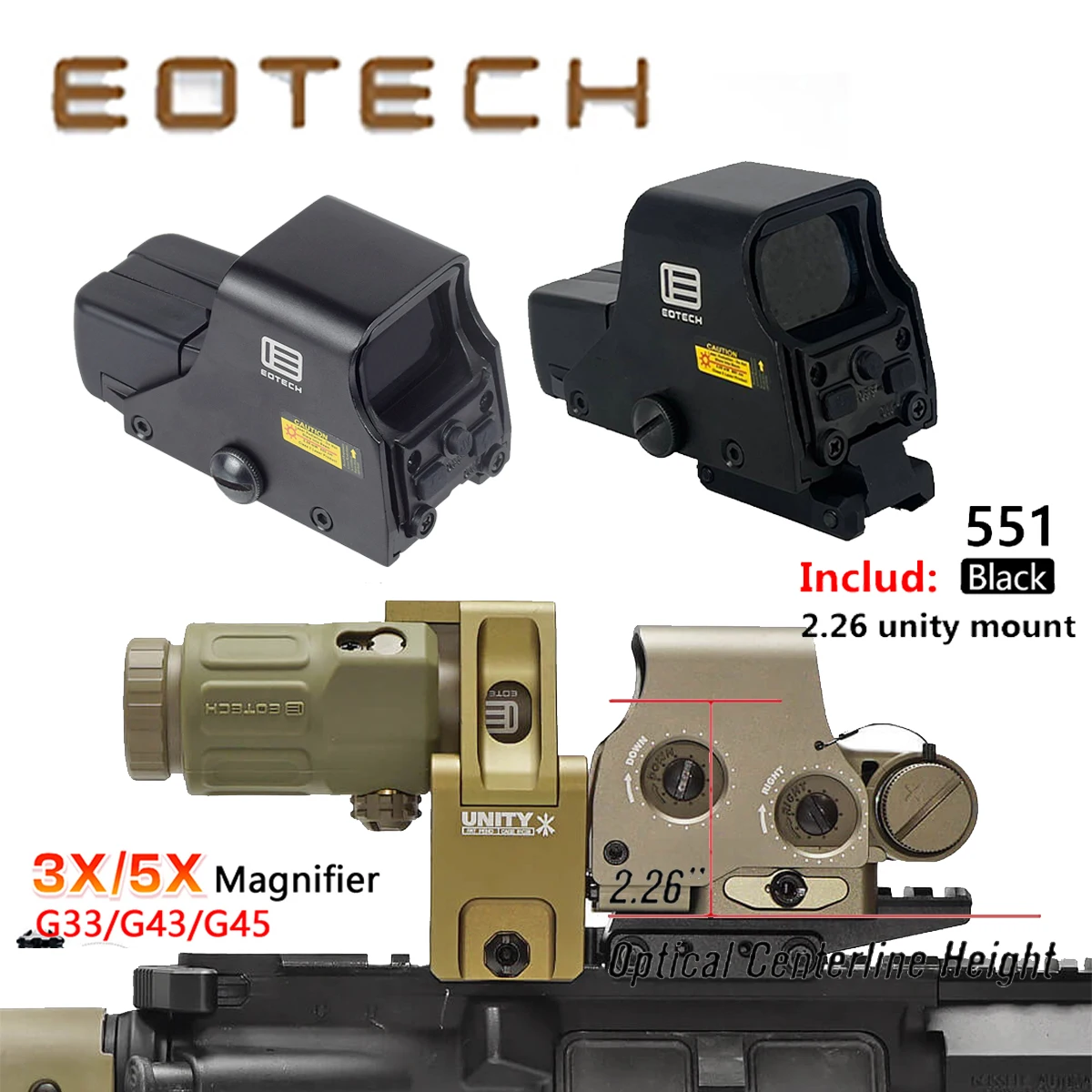 EOTECH 551 553 EXPS3 558 XPS3 Red Dot Holographic Reflex Sight Riflescope Tactical Hunting 2.26in UNITY Optic Fast Riser Mount
