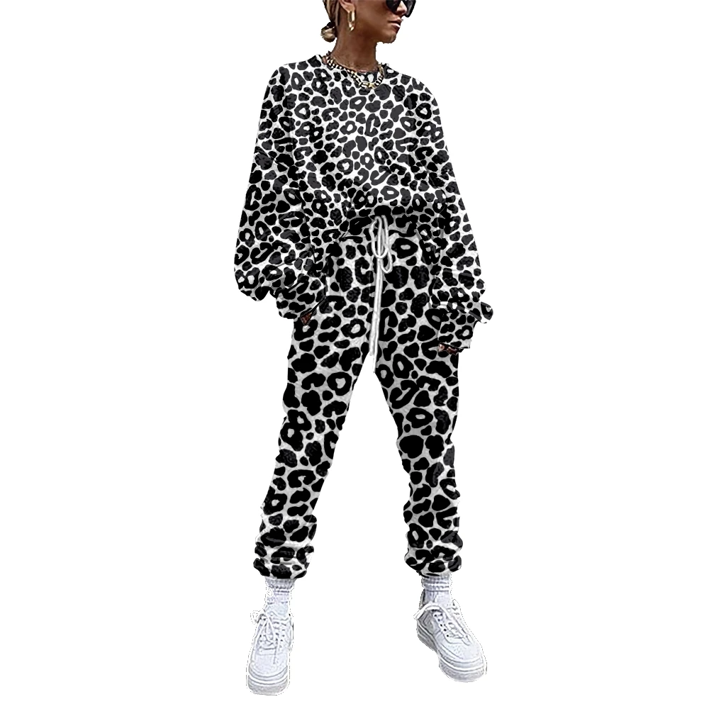 

Women Tracksuit 2 Piece Outfit Sweatshirt+Straight Sweatpants Matching Set Animal Stripes Fitness Sporty Streetwear 9