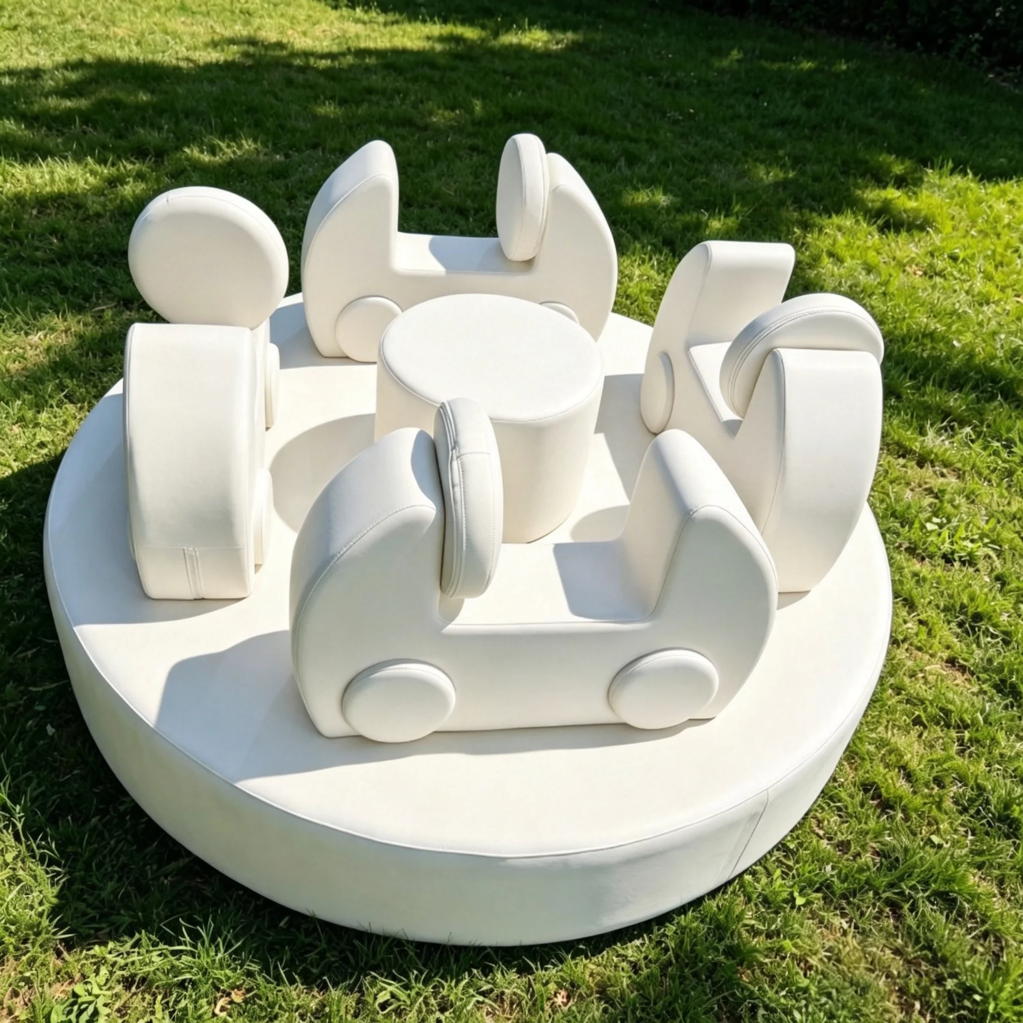 White PU Soft-Padded Carousel-Themed Climbing & Play Set (Anti-Collision) / Commercial Inflatable Bouncy Castle Combo