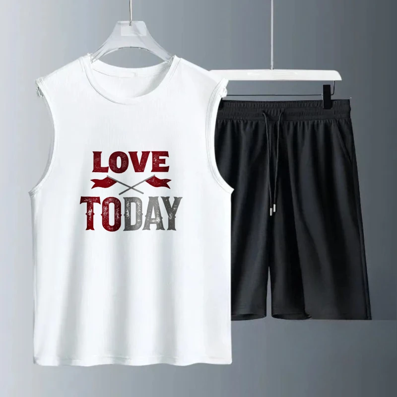 

Men's Tank top Sets Breathable Men's summer clothing Fashion Polyester Short Sleeve+ Shorts men's clothing set Summe men's set