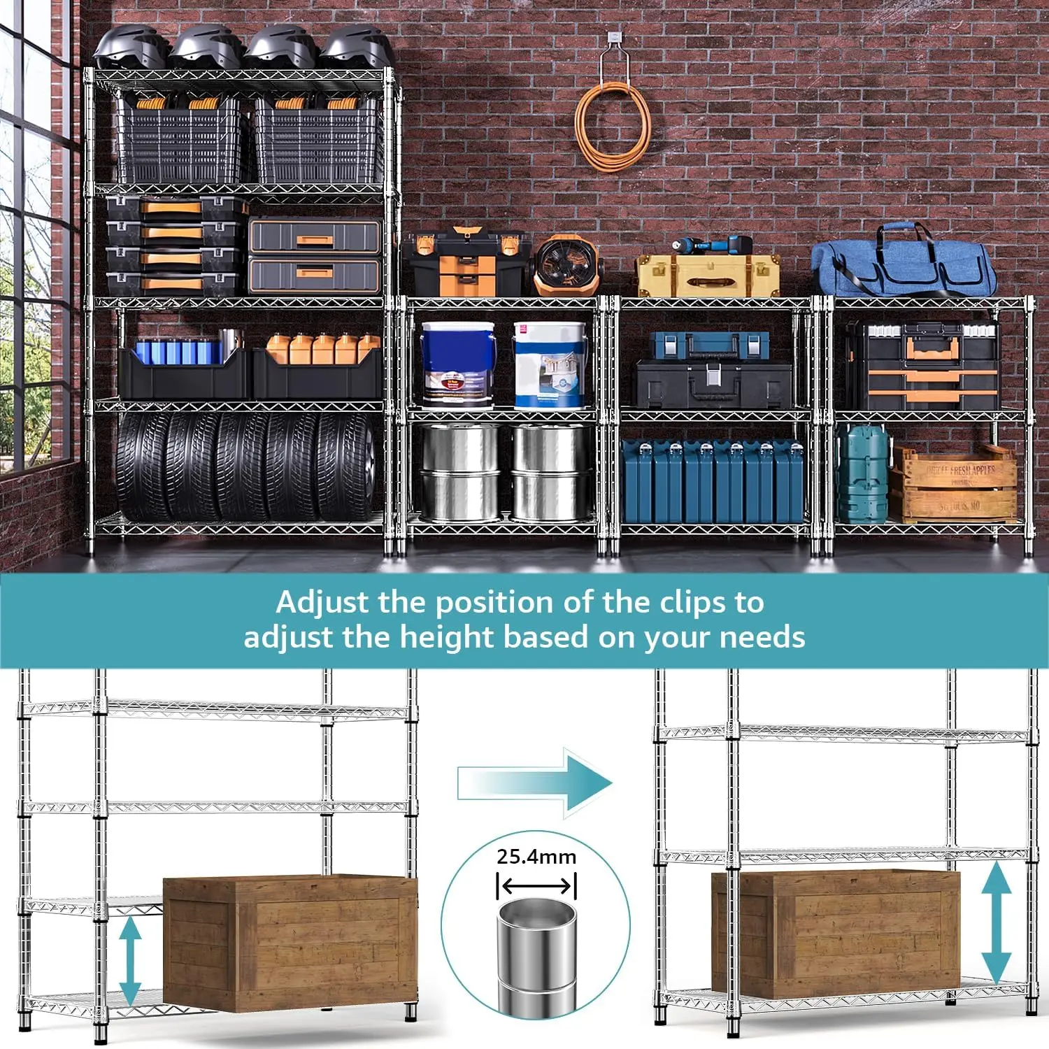 Steel Storage Shelving 6-Tier Utility Shelving Unit with Wheels, Steel Organizer Wire Rack for Home