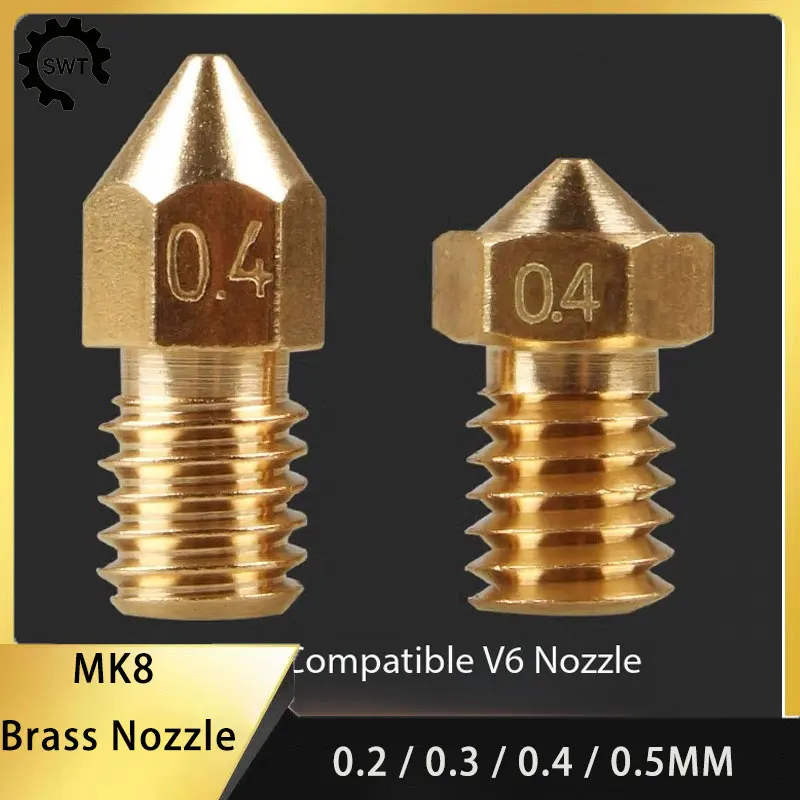 MK8 Brass Nozzle 0.4mm M6 Thread 1.75mm For E3D V6 Style Hotend 3D Printer Replacement Parts
