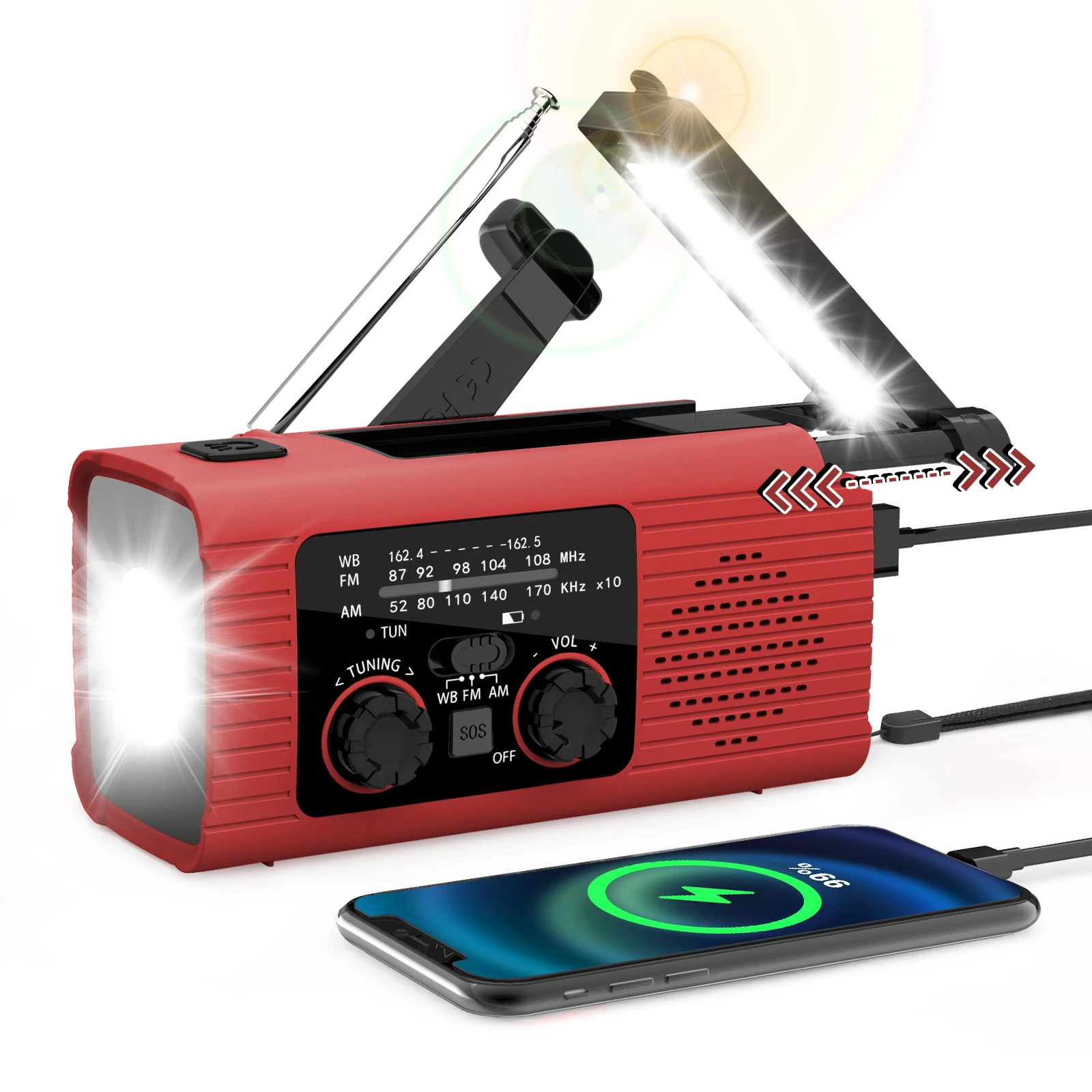 Hand Crank Radio 2000mAh Weather Radio Power Outages Ultra-bright LED Flashlight Waterproof 7 Preset NOAA Channels