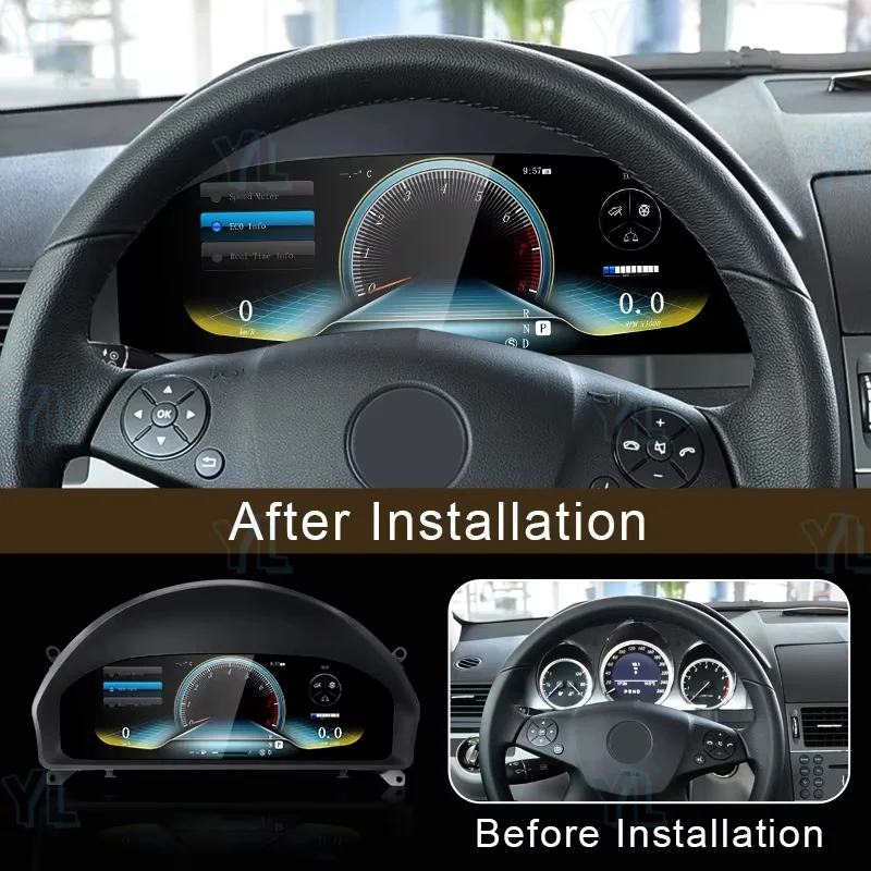 yf 12.3 inch LCD Screen Speedometer Digital Cluster For Mercedes Benz C Class W204 C300 2008-2014  Instrument Panel Linux System
