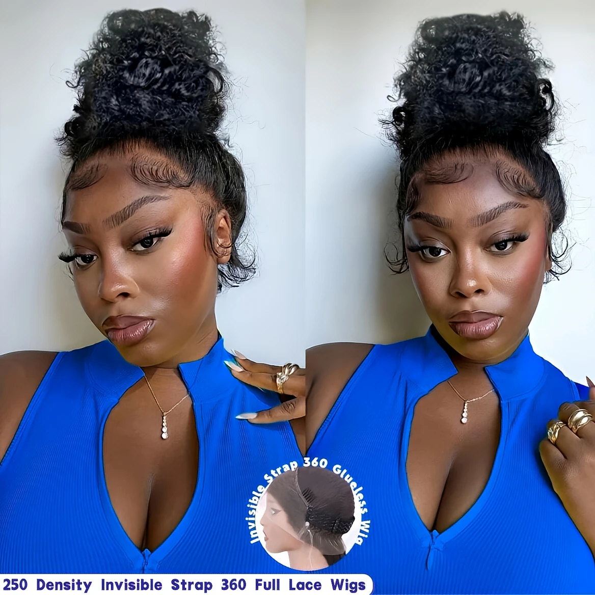 

Ремешок Invisi 18-36 дюймов 360, полностью бесклеевой, Hd, кружевной передний, плотность 250, вьющиеся бразильские парики, шнурок, простая установка для женщин