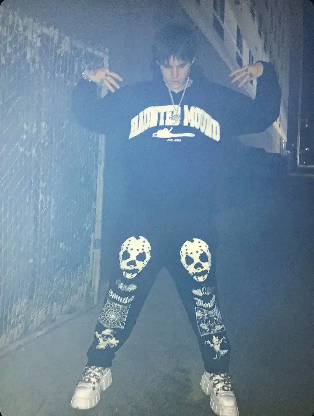 

New HauntedMound Hoodie Set Y2K Retro Black Horror Tree Graphic Printed Loose Hoodie American High Street Unisex Casual Pants