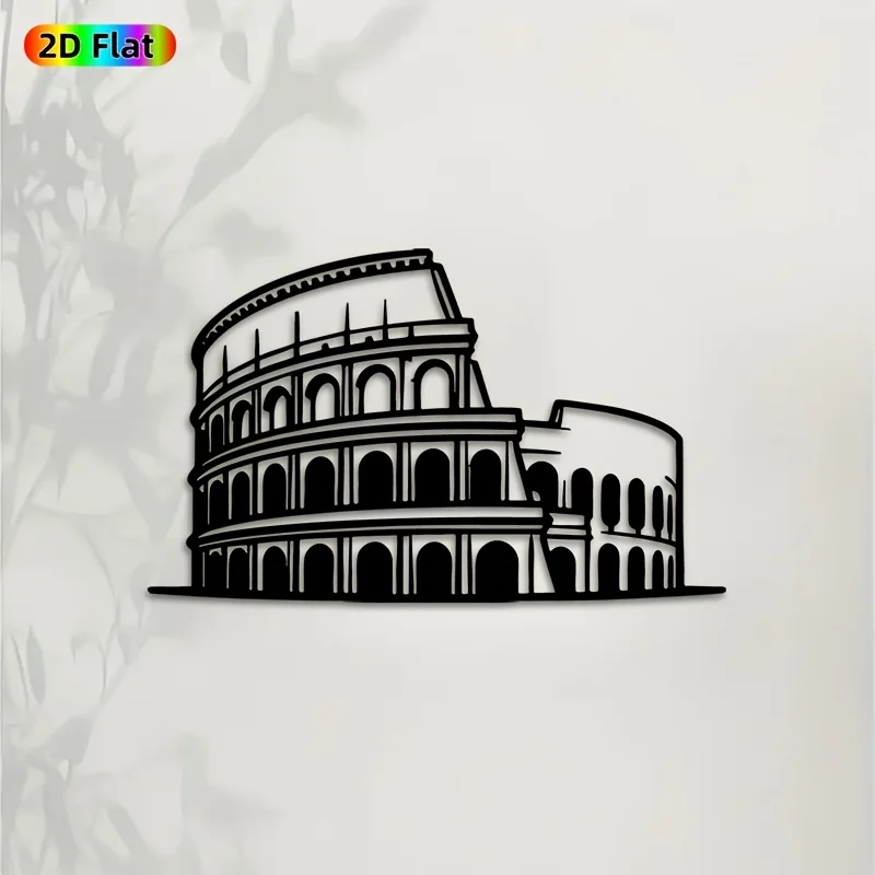 CIFBUY Wrought Iron Colosseum Wall Art, Rome Arena Silhouette Metal Decor, Black Cutout Landmark Wall Hanging for Living Room Of