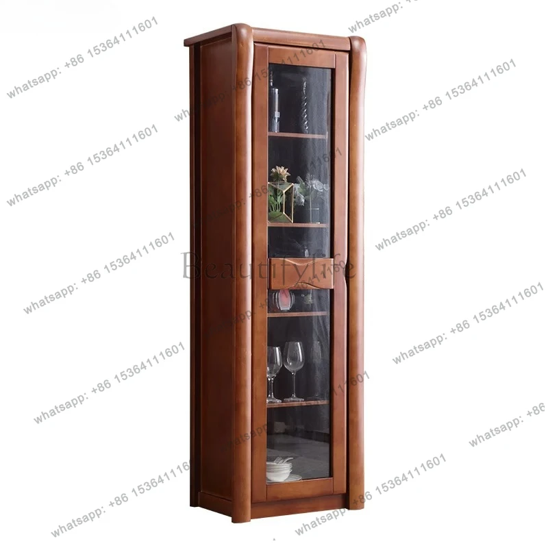 Chinese single-door wine cabinet small apartment restaurant storage corner narrow cabinet rack with glass door