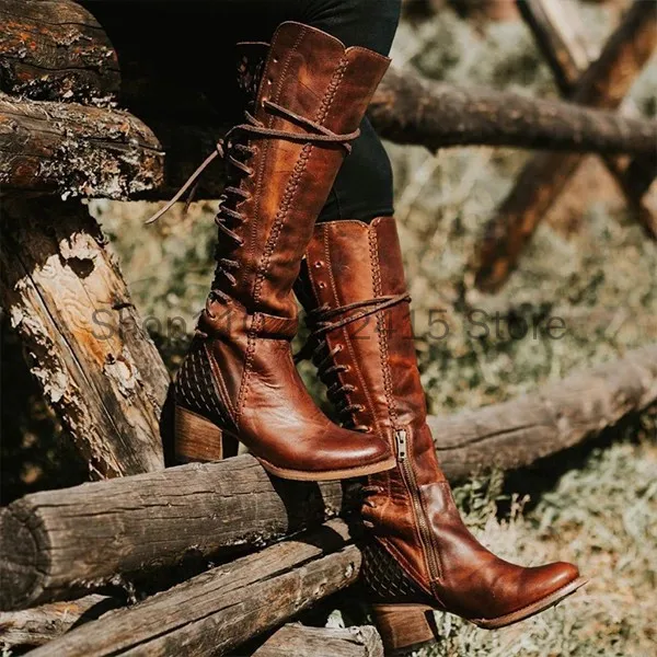 Medieval Vintage Steampunk Knight Prince Cosplay Boots Mid Heel Side Zipper High Heel Halloween Carnival Retro Bandage Shoes