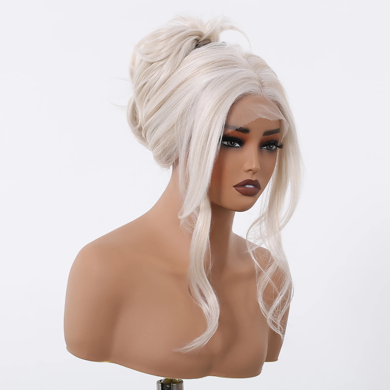 Long Wavy White Synthetic Wigs for Women 24 Inches White Lace Wigs 13*6 Lace Frontal Wigs Free Part Natural Hair Daily Use Party