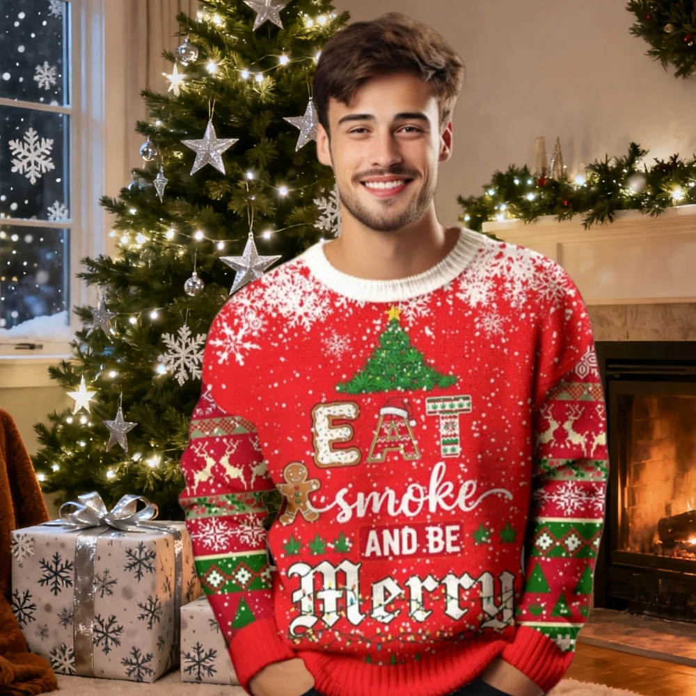 

2026 Mens Christmas Ugly Sweater Fashion Santa Jesus Alpaca Crew Neck 3D Print Xmas Sweatshirts Casual Oversized Pullovers Top