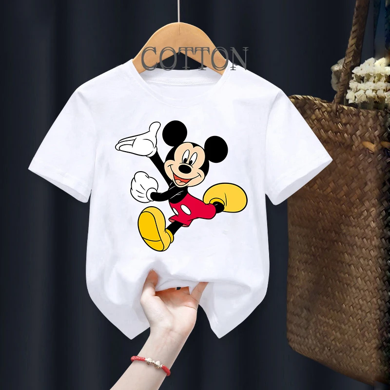 Disney Mickey Mouse Children Cotton T-Shirt Kawaii T Shirt Anime Cartoon Children Casual Clothes Tee Shirt Kid Girl Boy Y2K Top