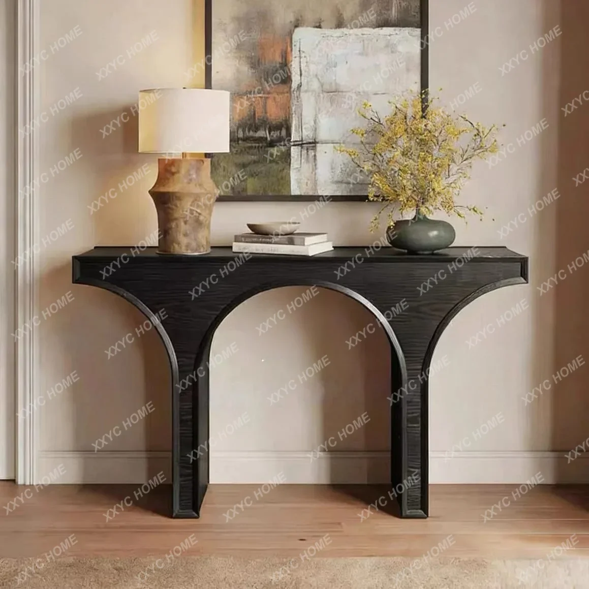 LChinese style solid wood porch, living room against the wall arched display stand