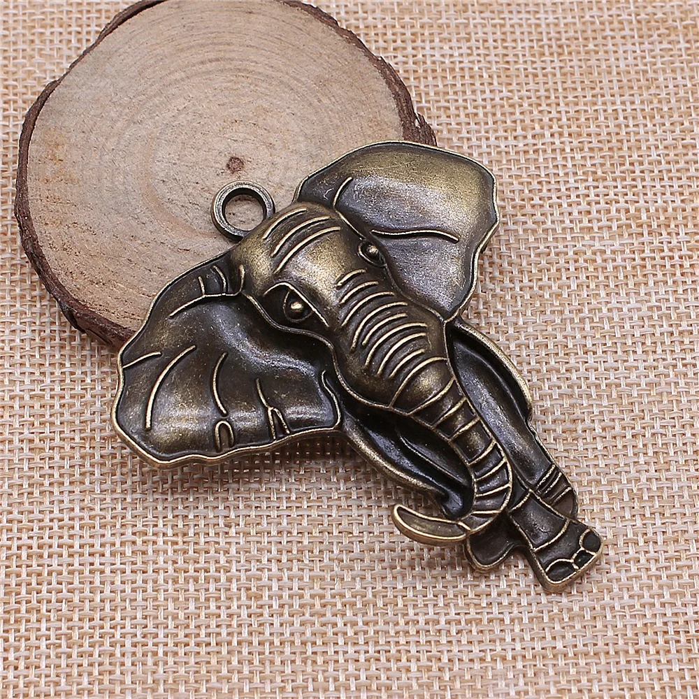 WYSIWYG 1pcs 71x63mm Big Elephant Pendants Antique Silver Color Elephant Pendants Charms Large Elephant Charm