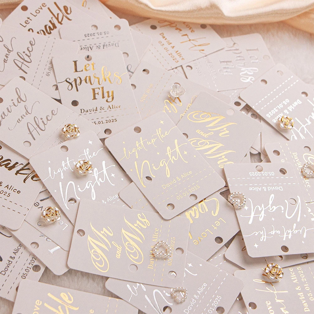 Spersonalizowane 50 sztuk Ślubne znaczniki Sparkler Let Love Sparkle Niestandardowa etykieta DIY Urodziny Rocznice Nowy Rok Fajerwerki Tagi — zdjęcie 4