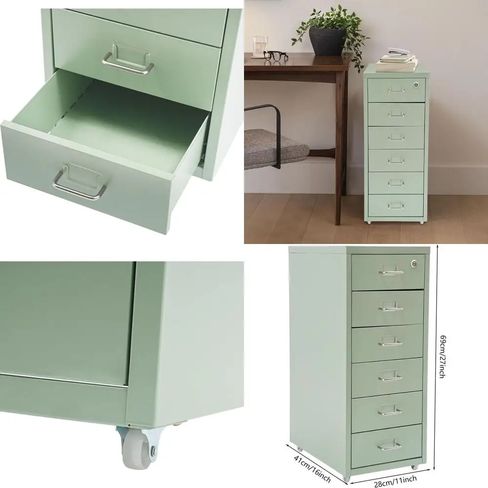 

Зеленый тонкий шкаф для документов с 6 ящиками на колесиках для дома и офиса, подставка для принтера, органайзер для рукоделия