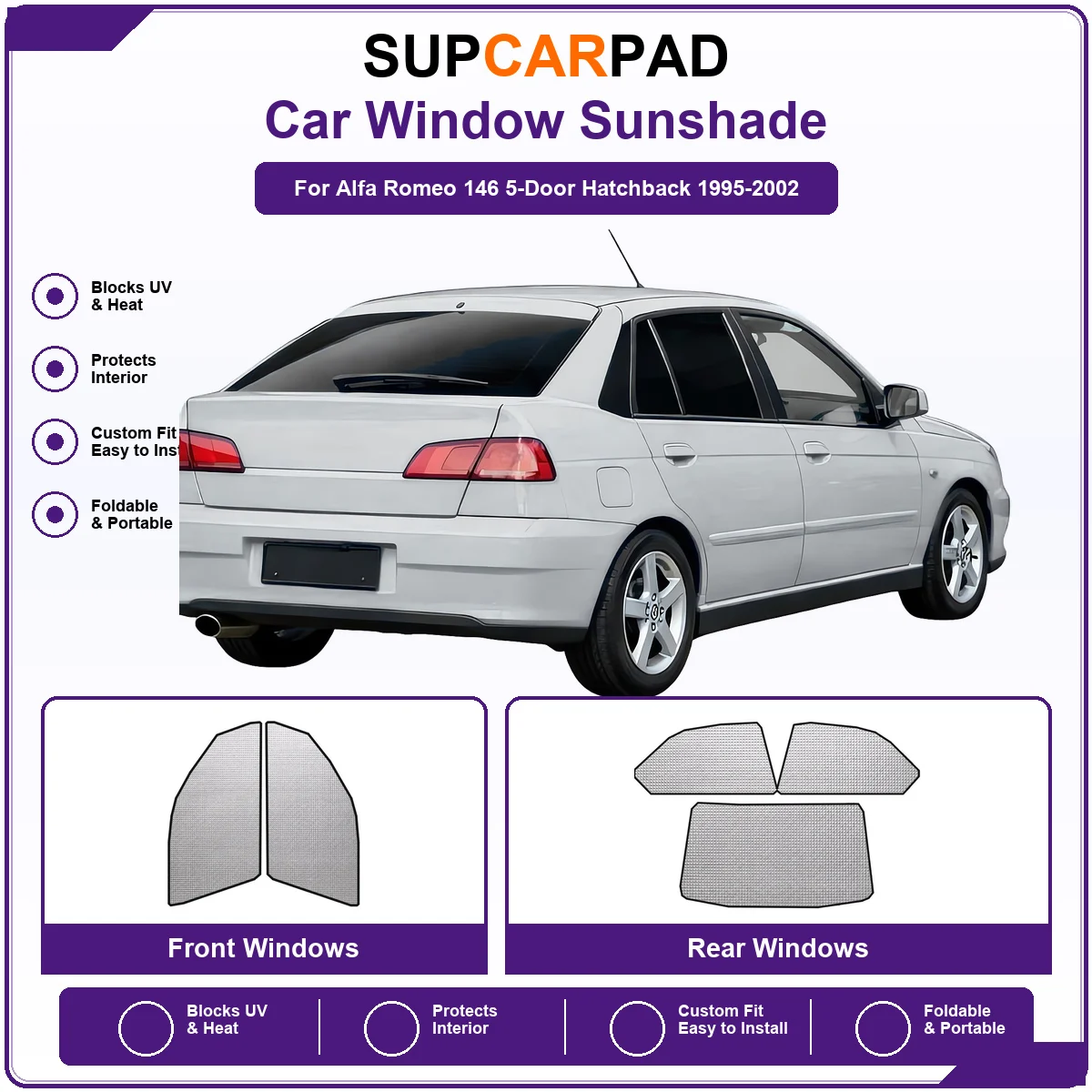 For Alfa Romeo 146 5-Door Hatchback 1995-2002 Pre‑Cut Auto Window Sunshade Anti‑UV Car Sun Visor Protector